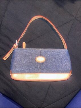 Glitter Women’s Blue Denim and Tan Leather Shoulder Bag